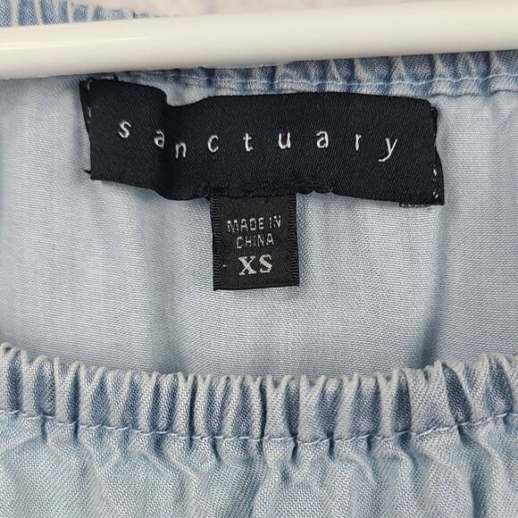 Sanctuary Julia Off the Shoulder Chambray Ruffled Blouse Women's Top Sz X-Small - Picture 2 of 9